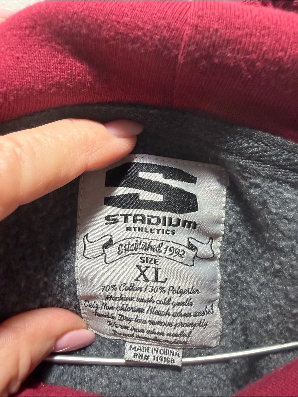 Stadium Athletics Men's Charcoal Hoodie with Maroon Accents